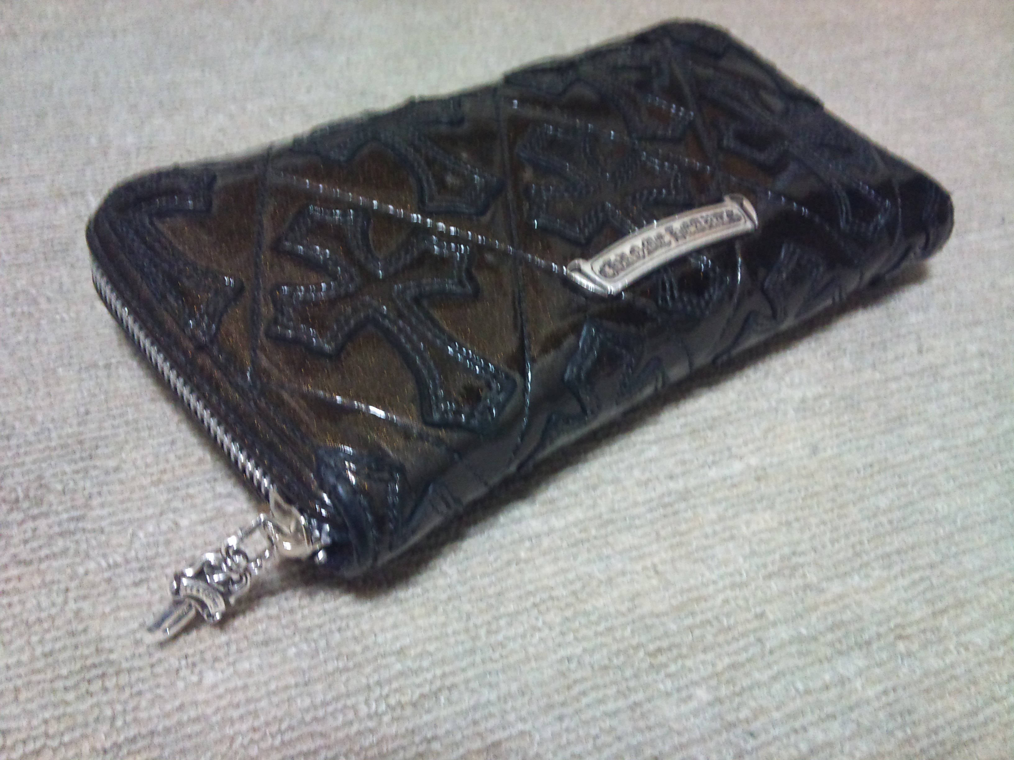 クロムハーツ、REC F ジップ　#2セメタリーキルテッド　パテントレザーウォレット ファスナー修理